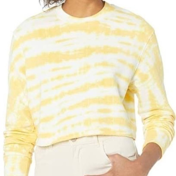 Monrow Supersoft Tie Dye Mustard Crewneck Cropped Sweatshirt Small NWT - Picture 1 of 6